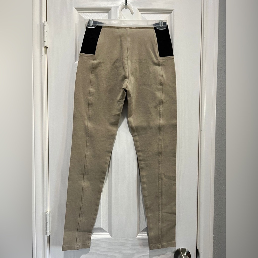 Chocolate U.S.A. Khaki Skinny Work Pants / Slacks with Black Waistband - Picture 2 of 7